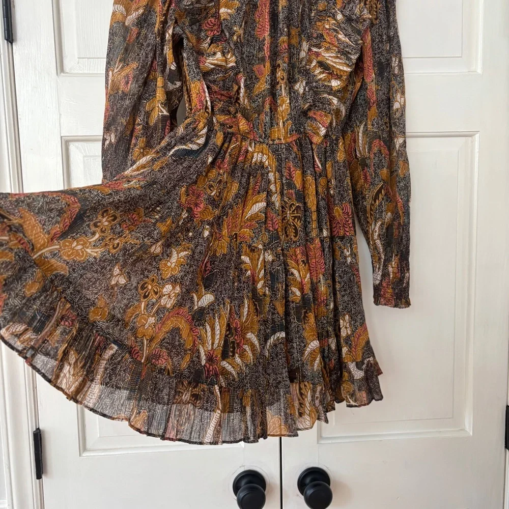 Ulla Johnson Vienne Bird of Paradise Mini Dress in Amber Size 2 Ruffle High Neck